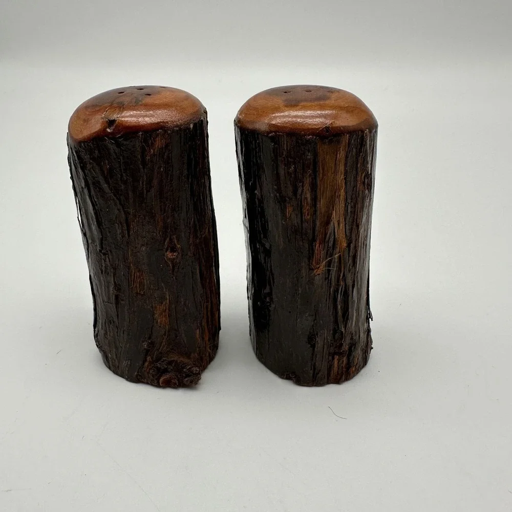 Vintage Wood Tree Branch Bark Salt‎ & Peppers Shakers